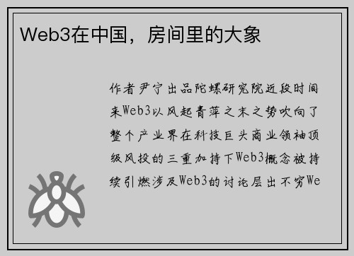 Web3在中国，房间里的大象